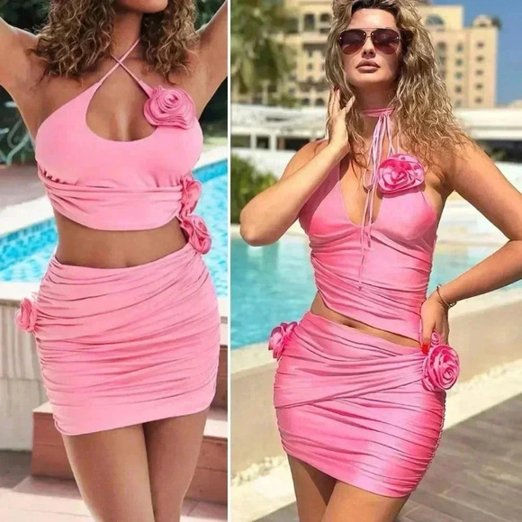 Magda Butrym Rosette Silk Jersey Pink Ruched Cutout Mini Dress 42 IT / US 6 - Picture 10 of 16